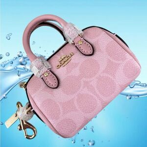 Coach Mini Rowan Bag Charm In Signature Canvas Purse Wallet Bag Powder Pink